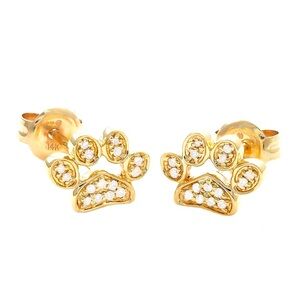 14K Yellow Gold Dog Paw Diamond Earrings